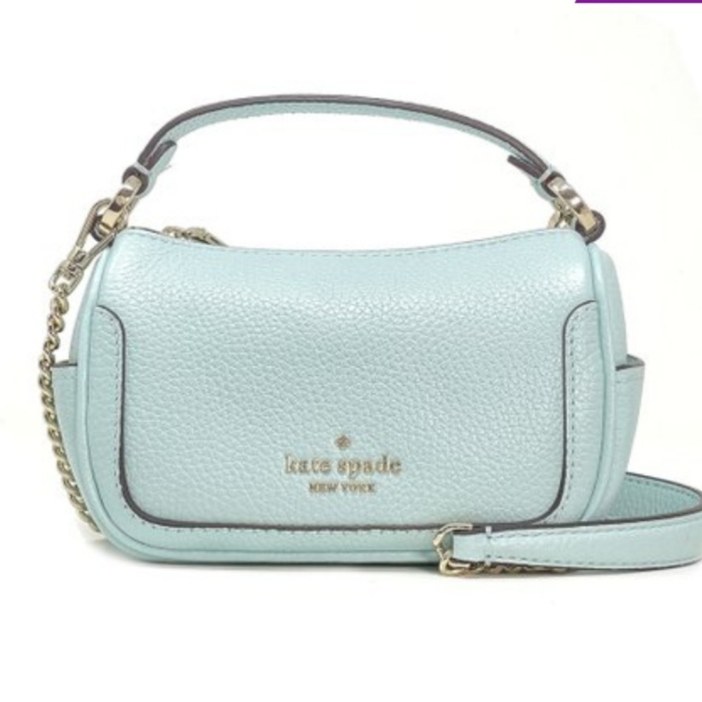 Kate Spade Smoosh Pebble Leather Micro Top Handle Crossbody Bag Blue Glow